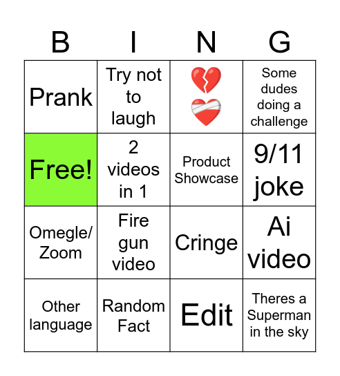 Yt Shorts Bingo Card