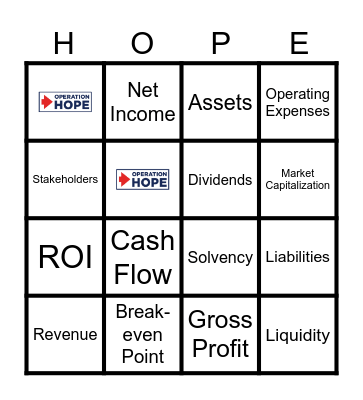 Operation HOPE Business Terminology Bingo Card