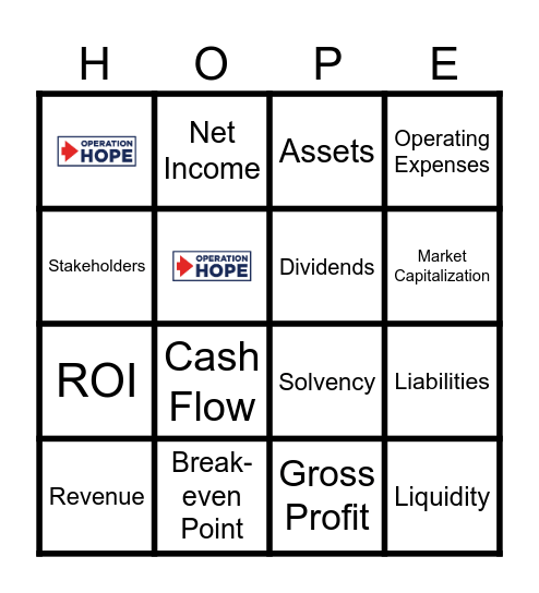 Operation HOPE Business Terminology Bingo Card