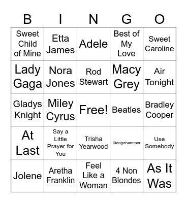 SONGS Bingo Card