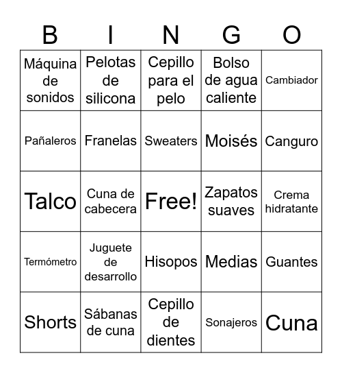 Baby Shower Bingo Card