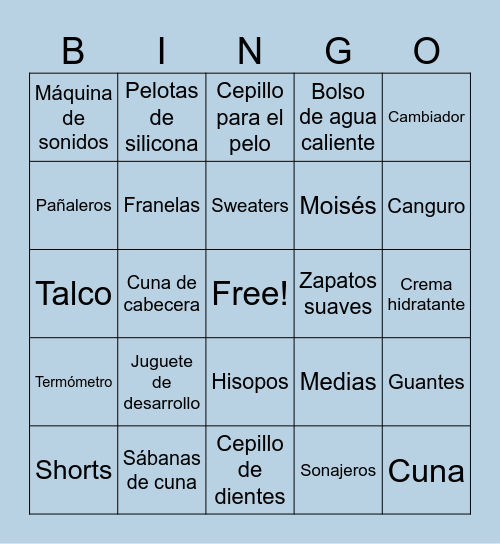 Baby Shower Bingo Card