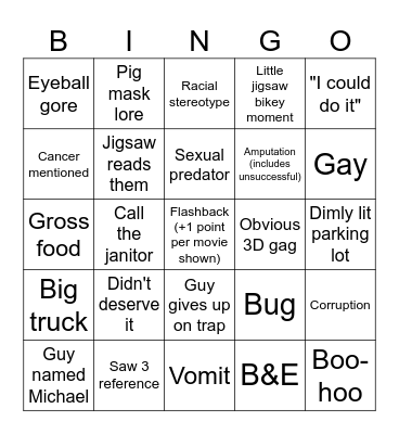 Saw 3D Bingo Card
