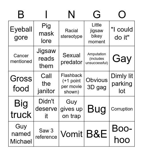 Saw 3D Bingo Card