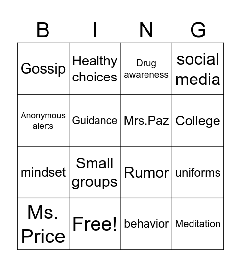 COUNSELORS Bingo Card