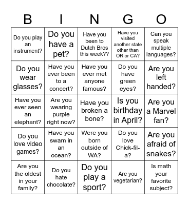 Get to Know You Bingo Card