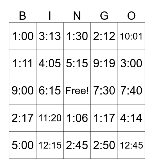 Tiempo Bingo Card