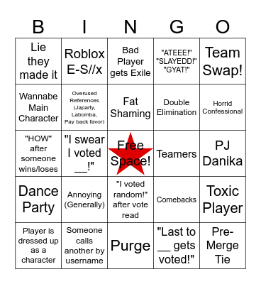 Total Roblox Drama Bingo (Camp) (Vid Safe) Bingo Card