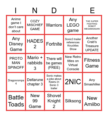 SHcMOOK Direct Bingo INDIE v3 Bingo Card