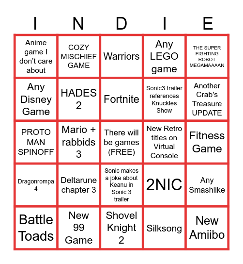 SHcMOOK Direct Bingo INDIE v3 Bingo Card