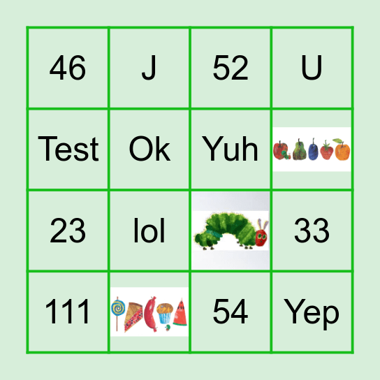 Our Very Hungry Caterpillar Turns One BINGO Card