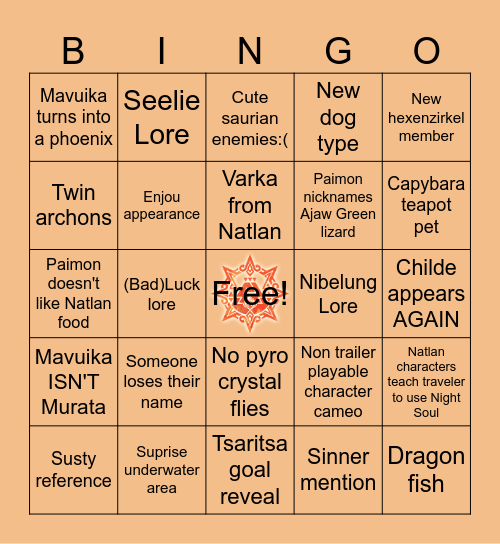 Natlan Bingo Card