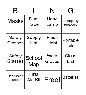 Emergency Bucket Bingo Card