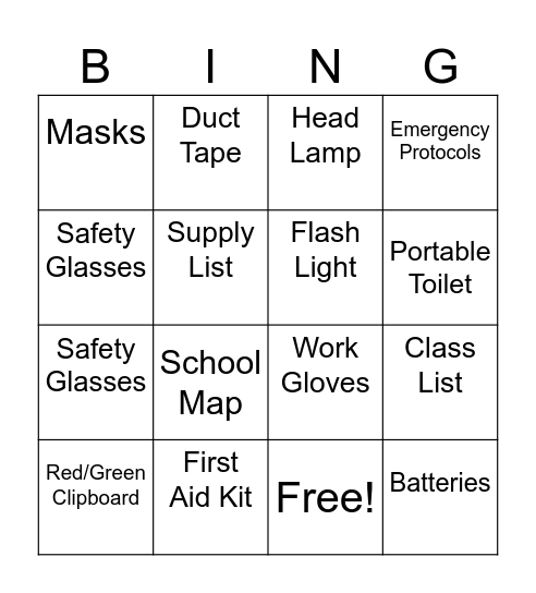 Emergency Bucket Bingo Card