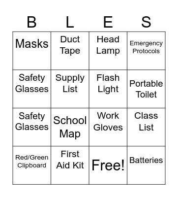 Emergency Bucket Bingo Card
