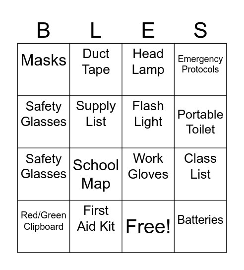 Emergency Bucket Bingo Card