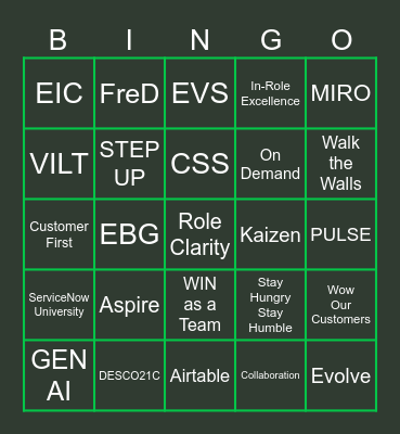 STEP -- BINGO Card