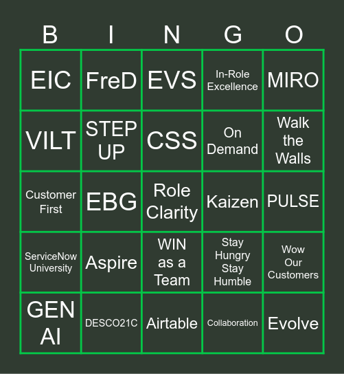 STEP -- BINGO Card