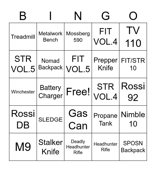 Week One Goals Bingo Card