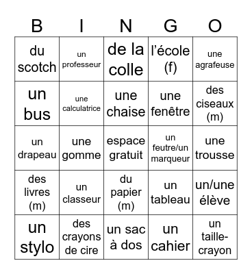 French L'ÉCOLE Bingo Card