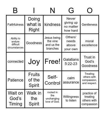 Fruits of the Spirit Bingo Card