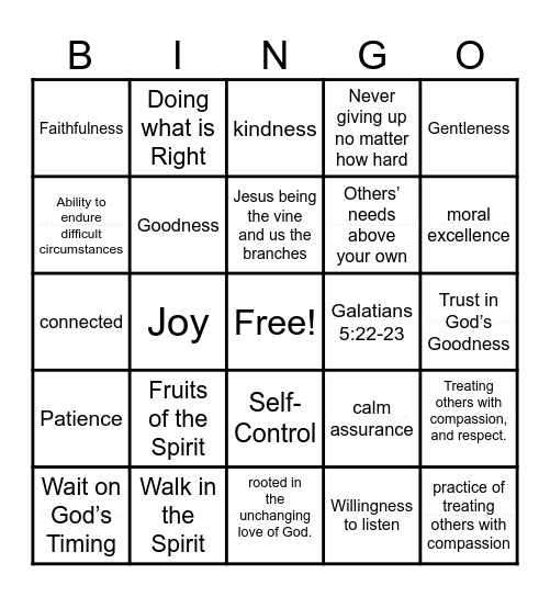 Fruits of the Spirit Bingo Card