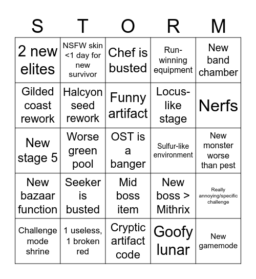 SEEKERS OF THE STORM PREDICTIONS Bingo Card