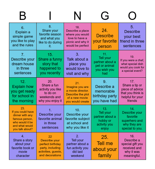 "TELL ME" BINGO Card