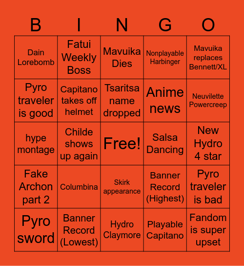 5.x Genshin Bingo Card