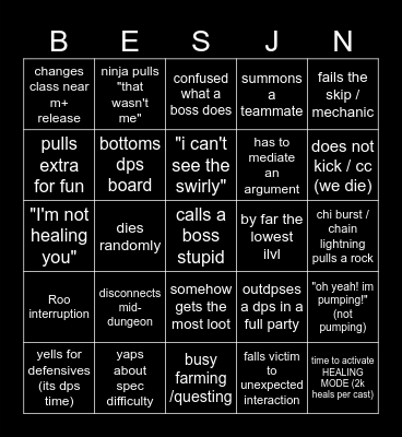 TWW S1W1 Bingo Card