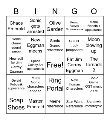 Sonic the Hedgehog 3 (2024) Trailer Bingo Card