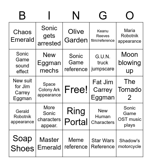 Sonic the Hedgehog 3 (2024) Trailer Bingo Card