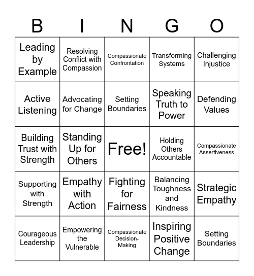 Fierce Compassion Bingo Card