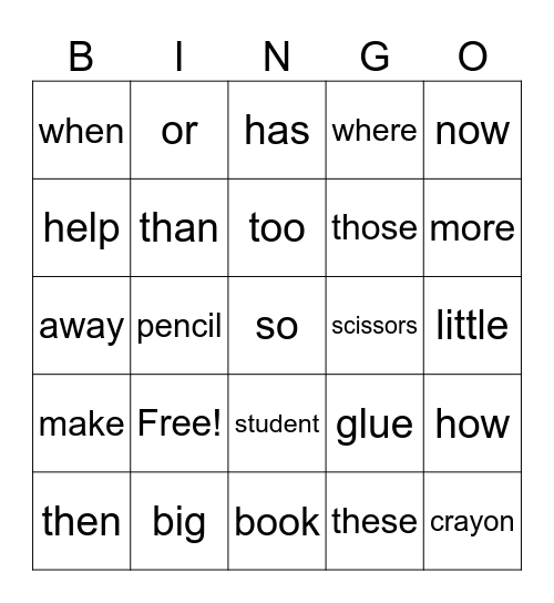 LOTIS Sight Words 3A Bingo Card