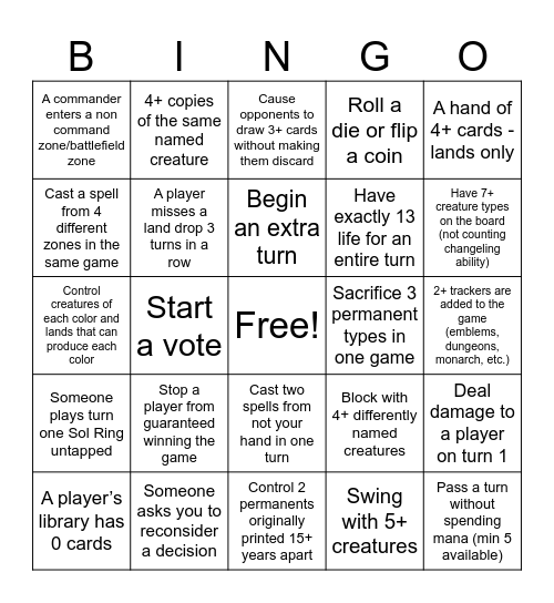 MTG Birthday Bingo Card