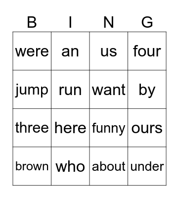LOTIS Sight Words 3B Bingo Card