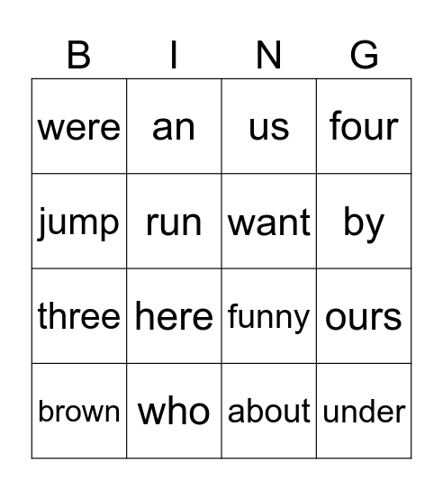 LOTIS Sight Words 3B Bingo Card