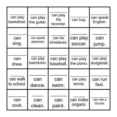 Can you? Bingo Card