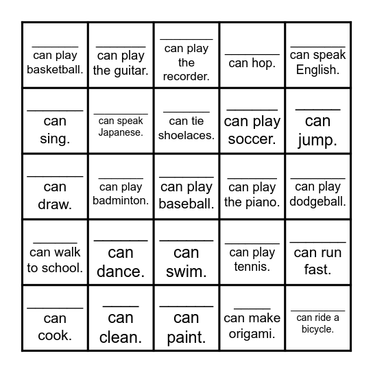 Can you? Bingo Card