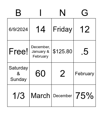 Untitled Bingo Card