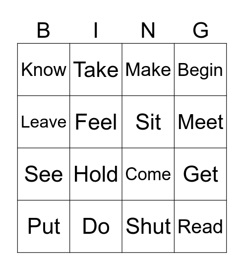 Verb bingo Card