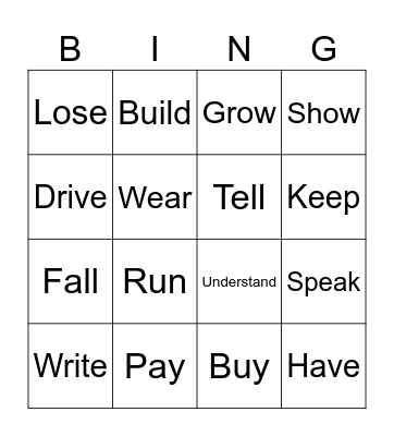 Verb bingo 2 Bingo Card