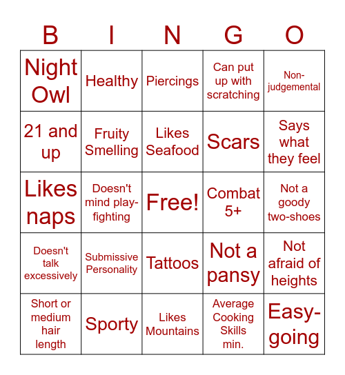 Are you AZINA'S Type? Bingo Card