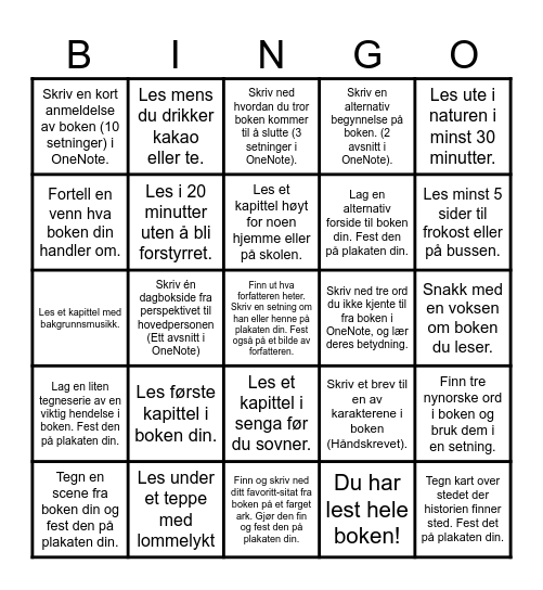 NYNORSK-BINGO! Bingo Card