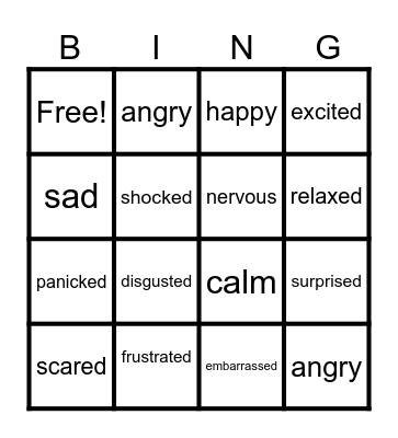 EMOTIONS Bingo Card