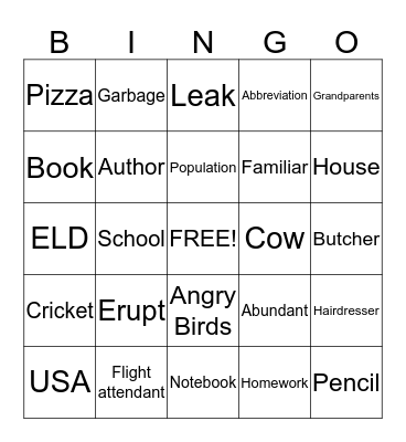 Word Bingo Card