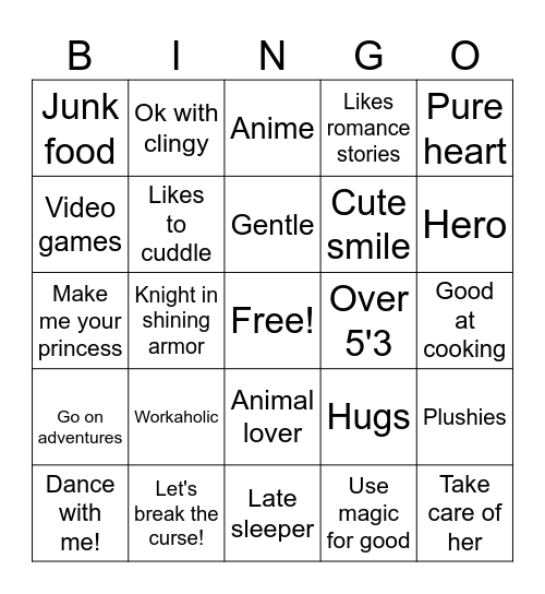 Are you Nadia's Type? Bingo Card