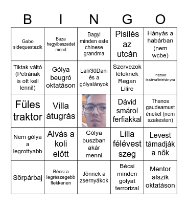 Reghét bingo Card