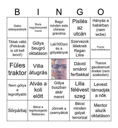 Reghét bingo Card