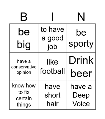 Expected from men Bingo Card